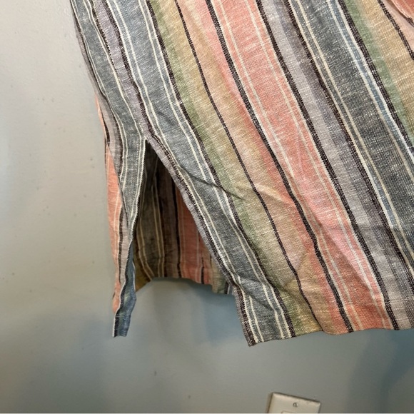 DREW Sleeveless Midi Dress Drawstring Lien Blend Rainbow Striped Womens Sz M - Picture 7 of 11